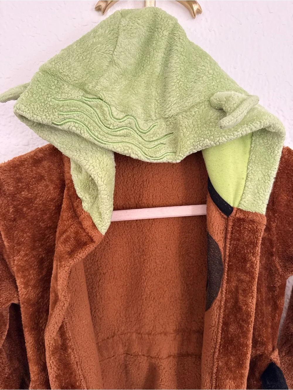 Disney Kids Plush Hooded Robe in Brown with Lime Accent Bundle With Kids Shirts